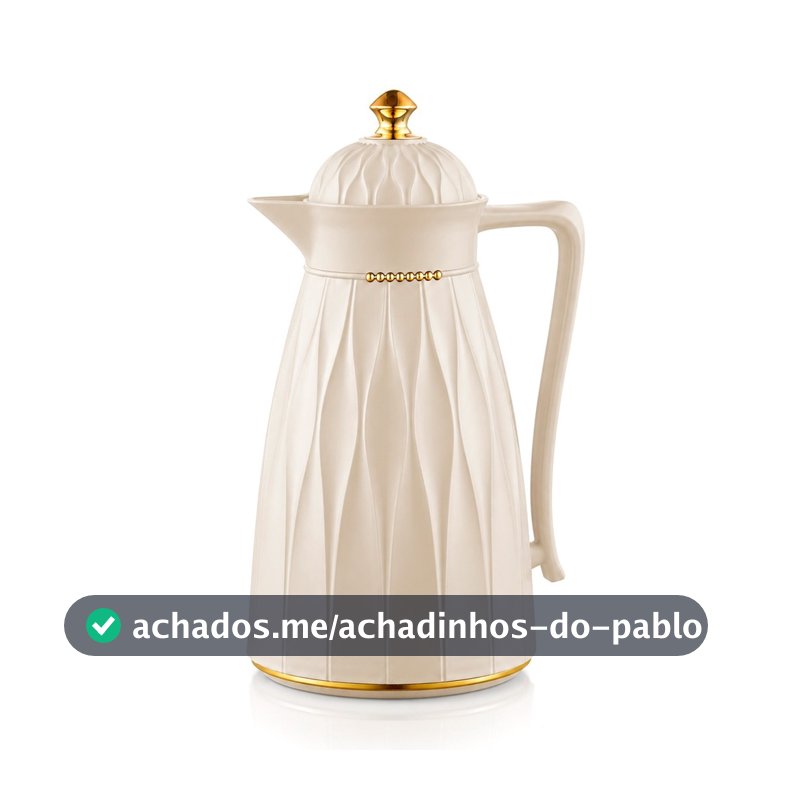 Garrafa Térmica Bege Dourada Para Chá Água Suco Bebidas Quentes Frias Cantinho Do Café