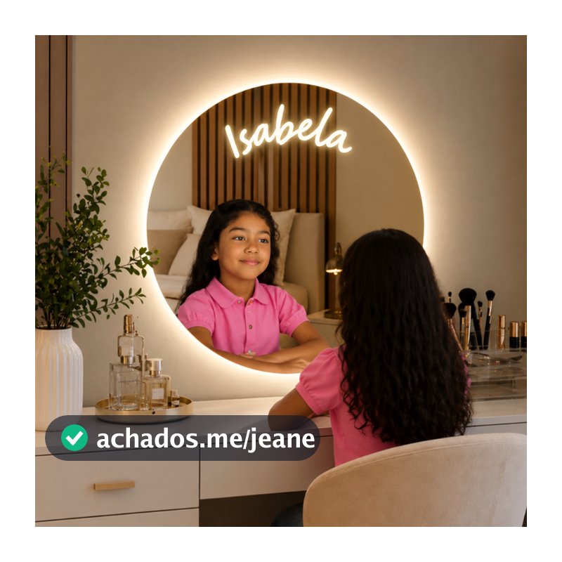 Espelho Personalizado Com Nome Iluminação Led 3 Cores e Botão Touch