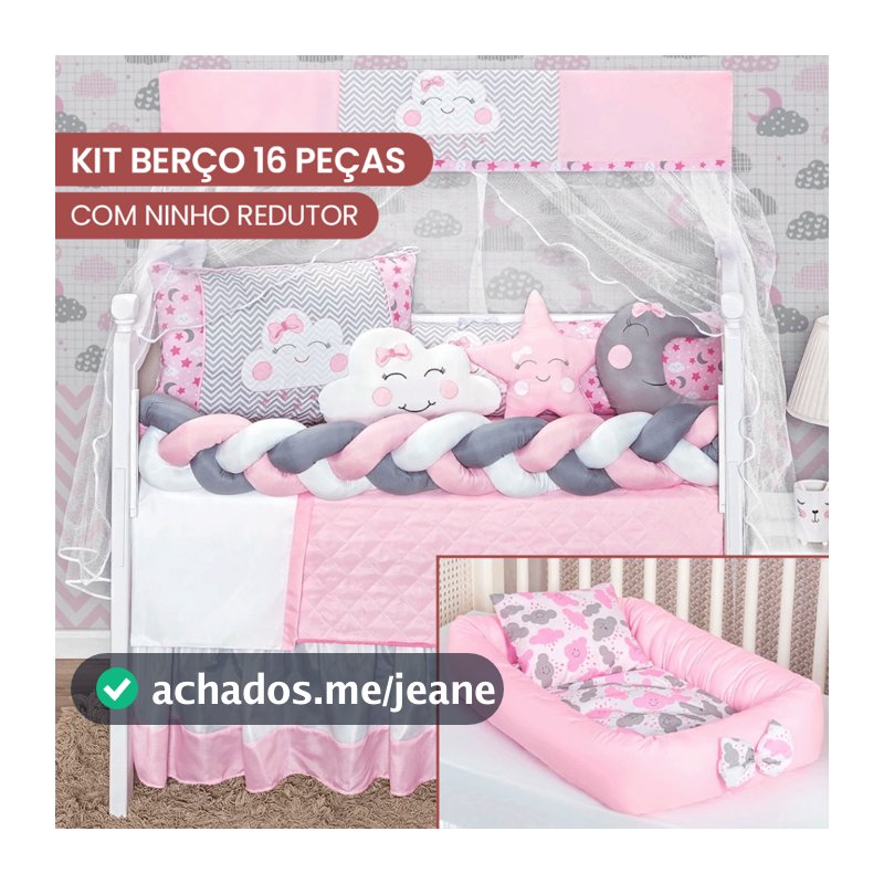 Kit Berço Americano Nacional 16 Peças Com Ninho Redutor Para Bebê
