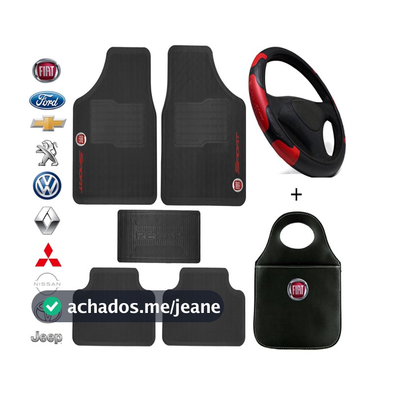 Kit Automotivo Completo Tapete 5 Peças + Capa de Volante + Lixeira