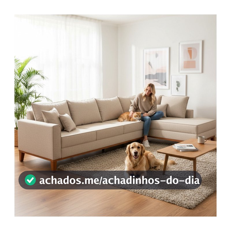 Sofá 4 Lugares Beny com Chaise Direito Linho Bege