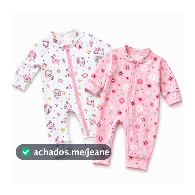 Kit 2 Macacão Bebê Menina Estampado Algodão Zíper Vira Pé Enxoval Maternidade Roupa Bebê