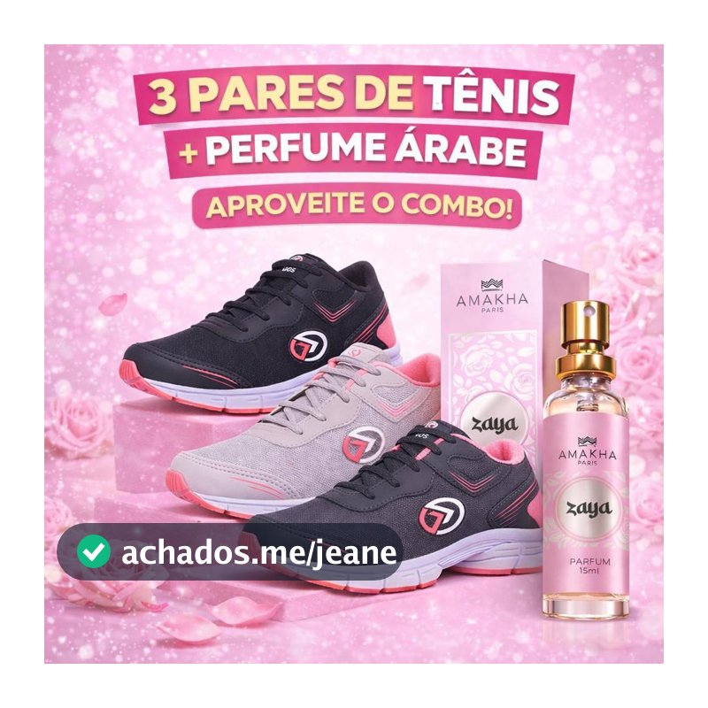 Combo Feminino 3 pares de Tênis + Perfume Árabe Importado, Passeios e Corridas Leve