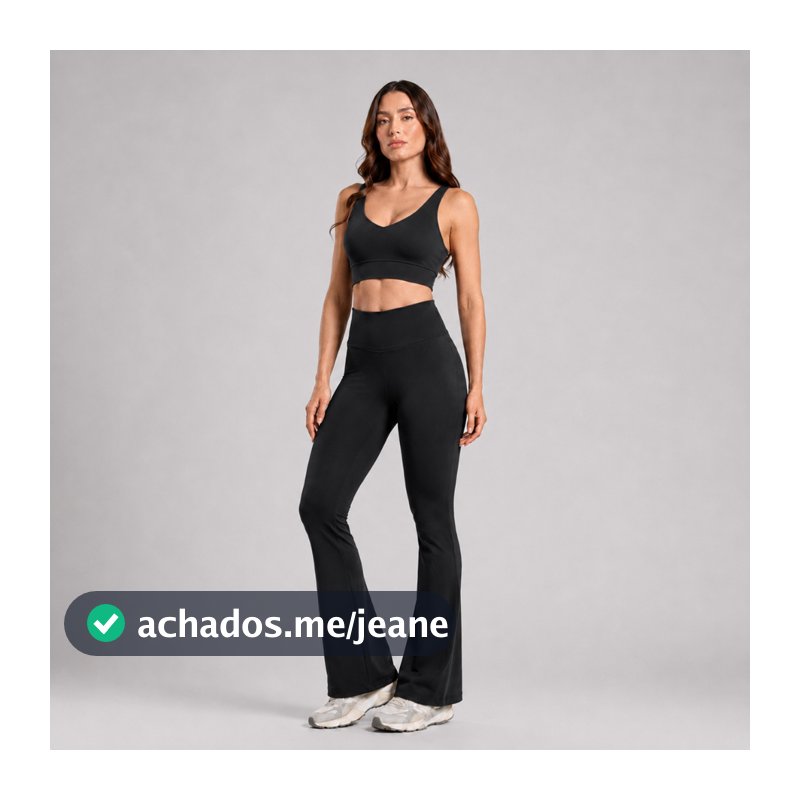 Conjunto Calça Flare Bailarina + Top Decote V Com Zero Transparencia Fitness Academia e Uso Diario