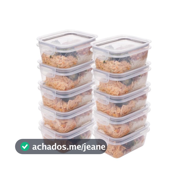 Kit 10 Potes Marmitas Hermética Fitness Alimentos Micro ondas Freezer Transparente 520 ml Plasútil