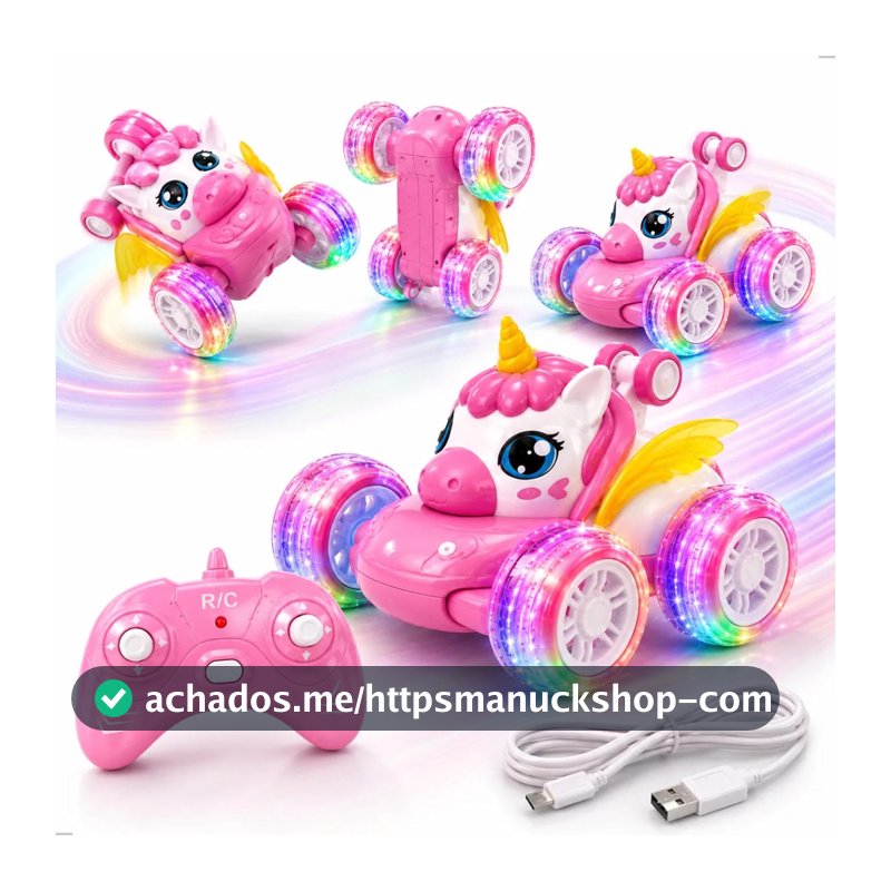 Carrinho de Controle Remoto Unicórnio Recarregável Luzes Coloridas Brinquedo Menina Carro Elétrico Infantil
