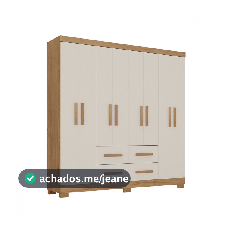 Guarda Roupa Casal 8 Portas Itapema Amadeirado com Reflecta Atualle