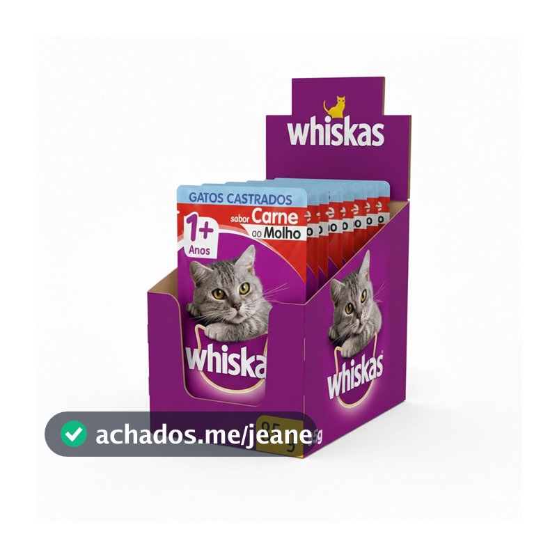 Kit Ração Úmida Whiskas Sachê Carne ao Molho para Gatos Adultos Castrados 20 Unidades