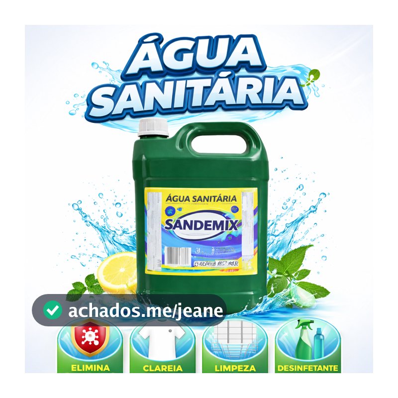 Água Sanitária 5L Cloro Ativo Desinfetante Para Pisos Banheiro Cozinha