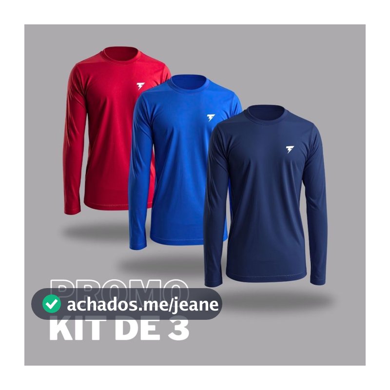 Kit 3 Camisa Manga Longa Dry Fit Masculino Camiseta Proteção Solar Térmica Uv50
