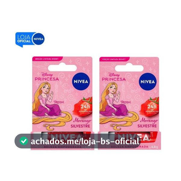 KIT NIVEA Hidratante Labial Morango Silvestre Ed. Limitada Rapunzel Disney® Princesa 4,8g - 2 Un