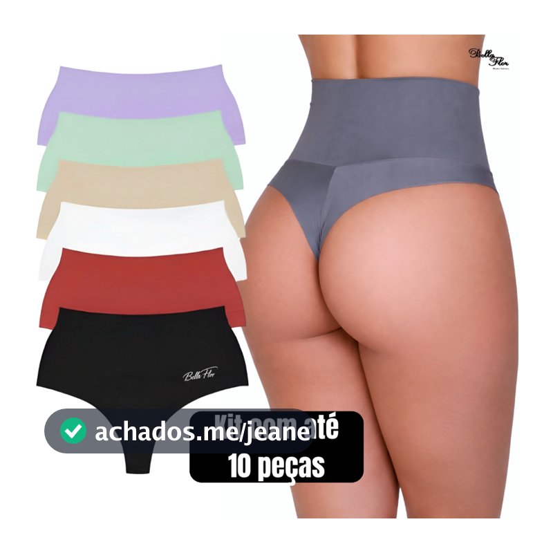Kit com 10 ou 5 Calcinhas Modeladoras Cintura Alta Cós Duplo Fio Duplo Segura Barriga Fitness Pós Parto