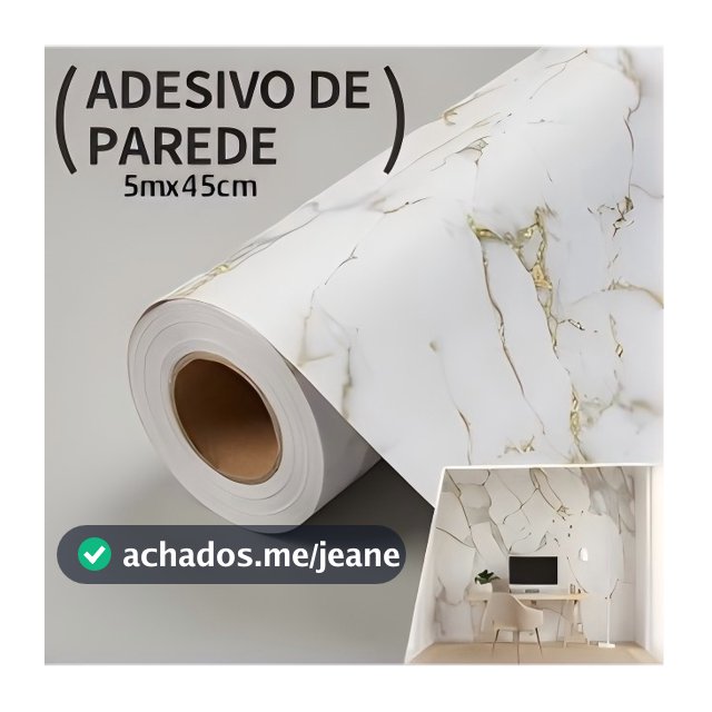Papel de Parede Adesivo Mármore Branco com Detalhes Dourados 5m x 45cm Lavável para Sala, Quarto e Cozinha