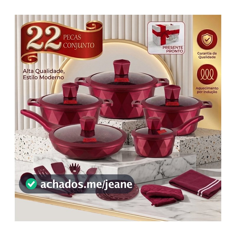 Jogo de Panelas Antiaderente Ceramica 22 Pecas Cacarola Frigideira Inducao e Gas
