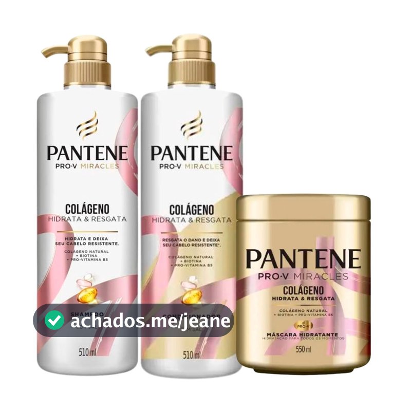 Kit Pantene Shampoo 510ml, Condicionador 510ml e Máscara Colágeno 550ml