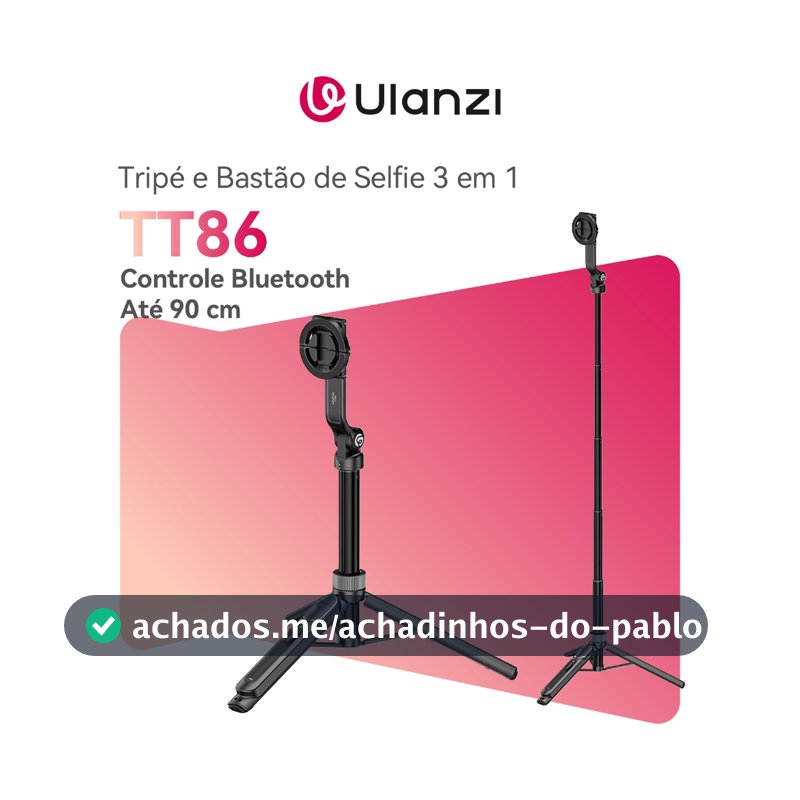 ULANZI TT86 Mini Tripé e Bastão de Selfie 3 em 1, Magnético e com Suporte para Celular, Até 90 cm, Controle Bluetooth