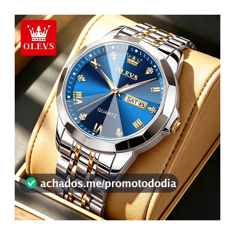OLEVS Relógio Masculino 9931 Relogio Calendário A Prova D água Quartzo Aço Inoxidável Formal Azul