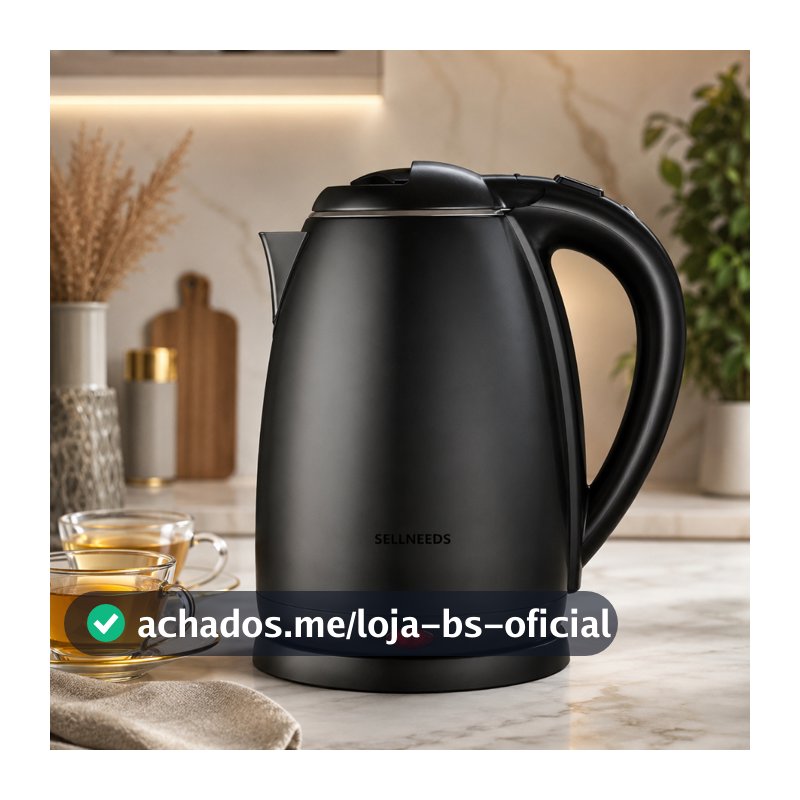 Chaleira Elétrica Jarra 1.8L Café Chá Inox 110v Preto Matte
