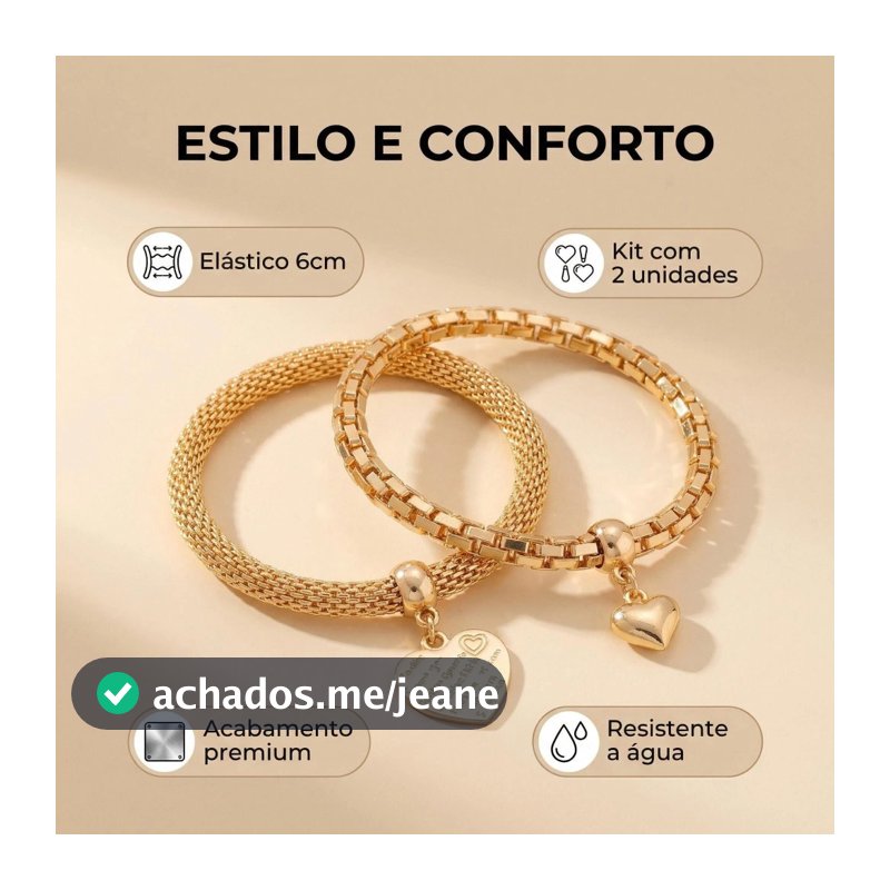Conjunto 2 Pulseiras Dourada Elástica 6cm Não Desbota