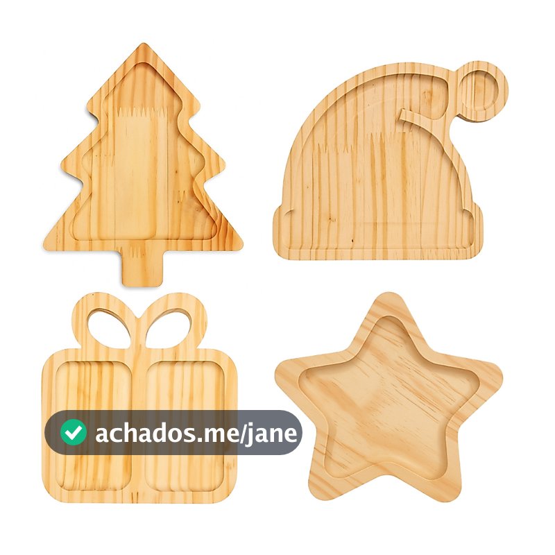 Kit Tábua Petisqueira Natal Para Decoração de Mesa Posta Natalina Pinheiro Estrela Gorro
