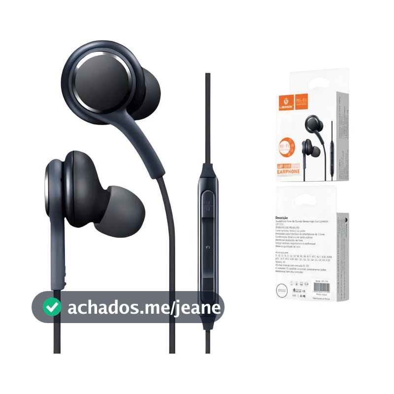 Fone de Ouvido P2 com Microfone e Controle Nylon Reforçado para Celular PC Notebook Preto LEF-1215