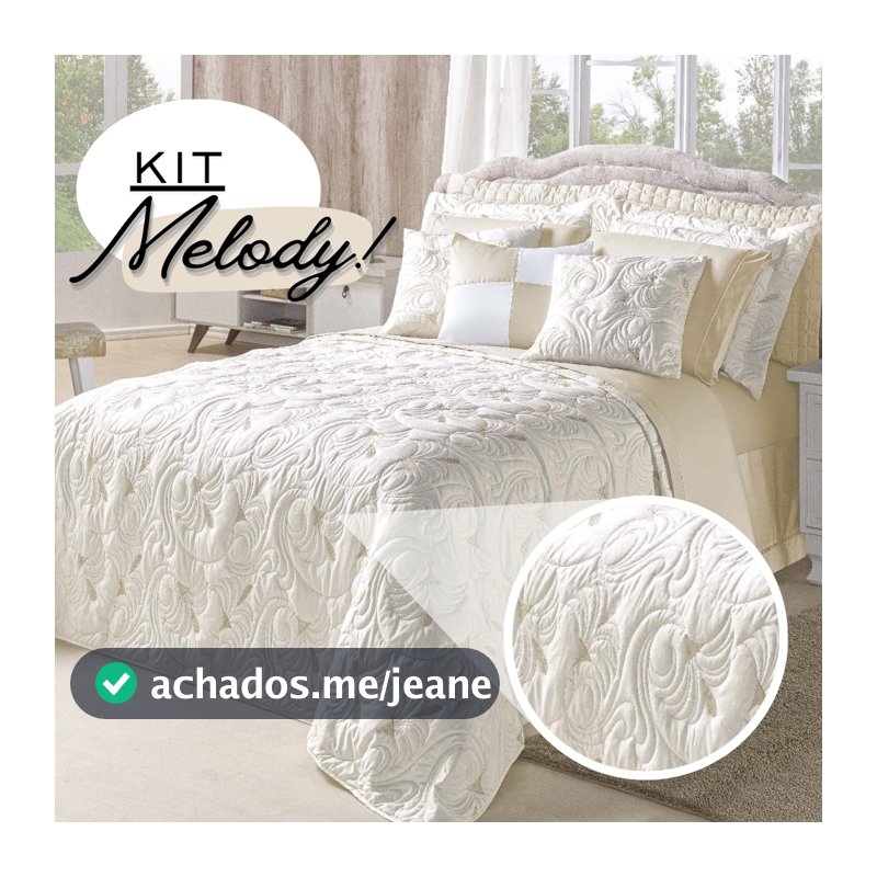 Kit Cobre Leito Colcha Casal Queen King Melody Premium Completo 180 Fios Bordado