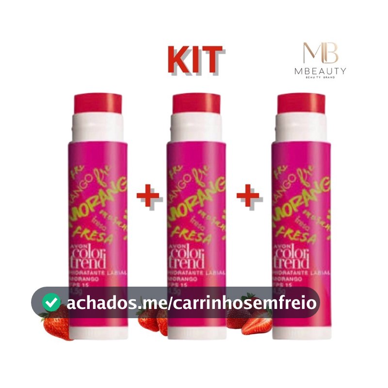 Batom Hidratante Labial Avon Morango Color Trend kit 3 Unidades.