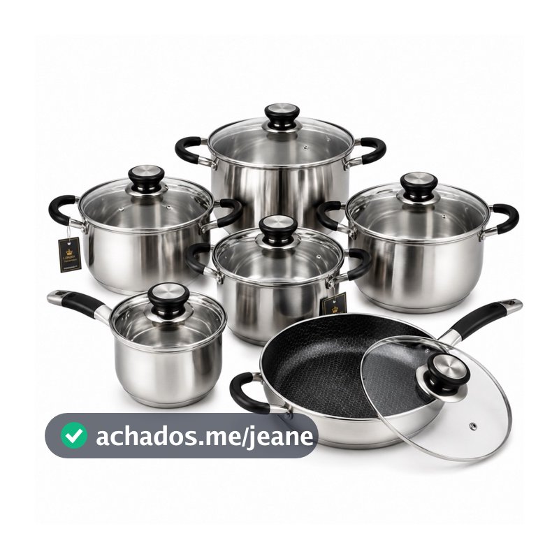 Kit de Panelas Genebra 12 peças Jogo de Panelas em Aço Inoxidável 18/10 uso Profissional Oferta