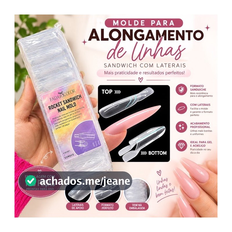 Molde de Unhas Sanduíche com Laterais de Fixação – 120 Peças | 15 Tamanhos