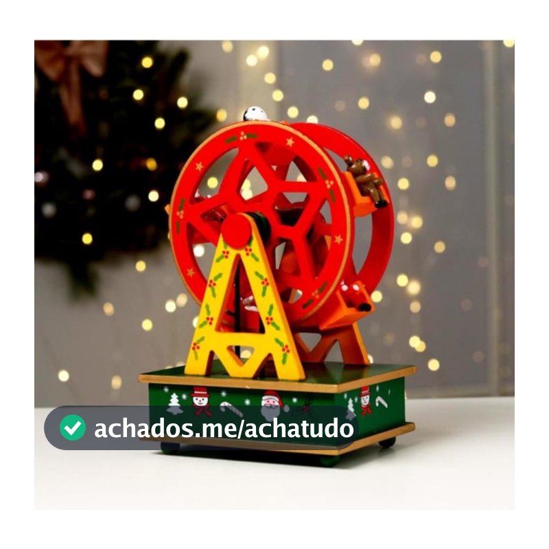 Enfeite de Natal Roda Gigante Musical Madeira Decoração Natalina a Corda Gira de Verdade Natal 2026
