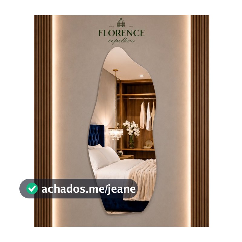 Espelho Orgânico 120X50 e 80x40 Lapidado Moderno Grande Form Flame Com Suporte Invisível Luxo