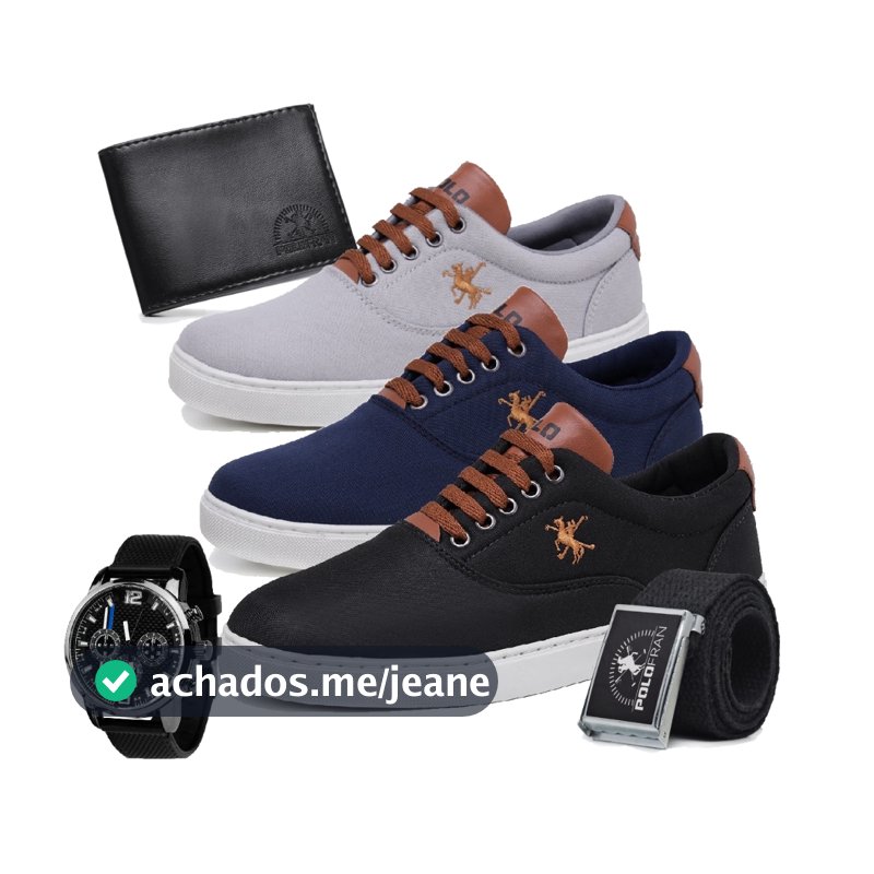 Kit 3 Tênis Polo Fran Sapatenis Masculino Casual + Relógio Carteira Cinto Miami