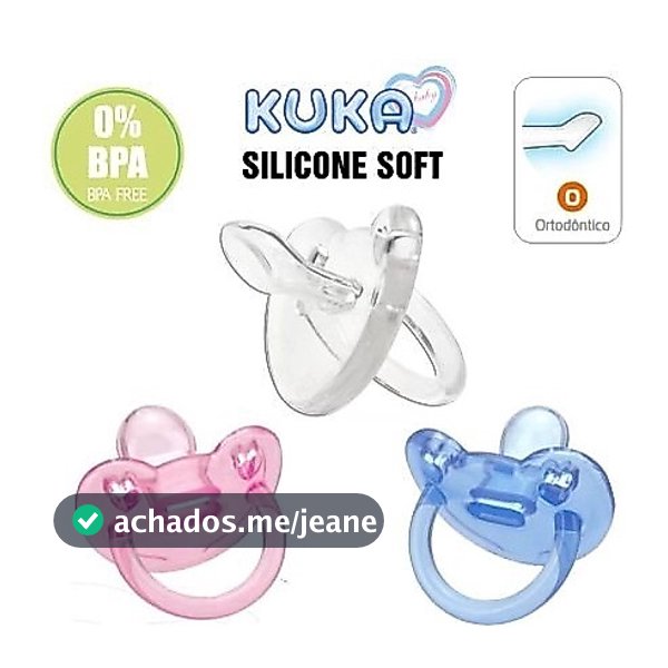 Chupeta Kuka 100% Silicone Soft Ortodôntica C/ Alça Para Bebês de Tm1  0-6 Meses e Prendedor de Fita