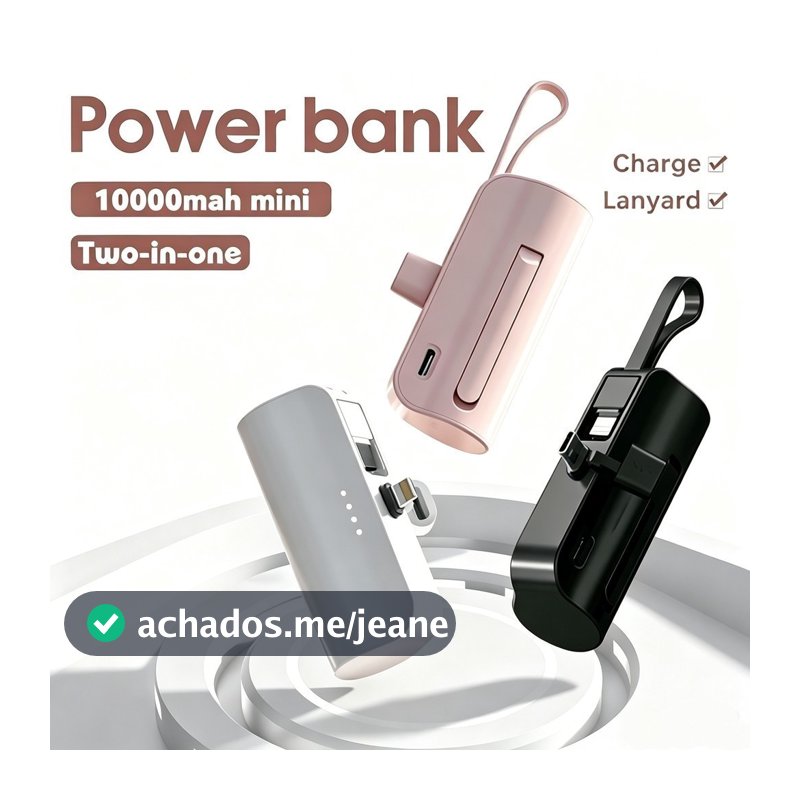 Carregador Portátil Mini Power Bank 10000mAh Com 02 Saídas Tipo-C / Lightning