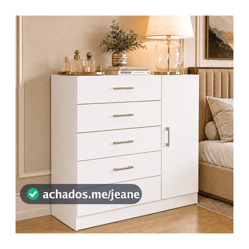 Cômoda Miami 5 Gavetas 1 Porta Sapateira Organizadora Quarto Moderno Branco Off White - Blue Moby