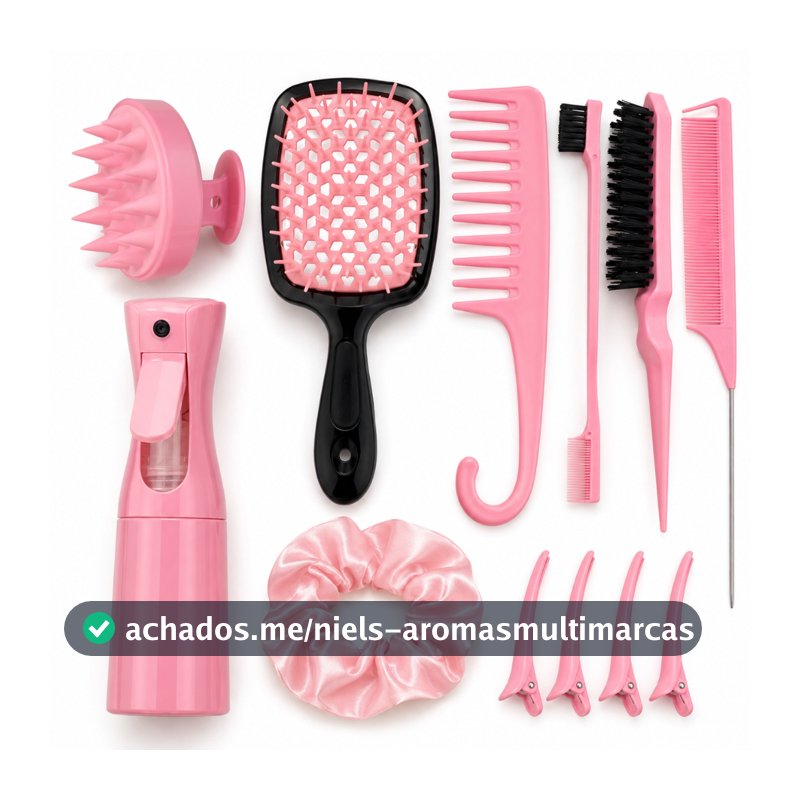 Kit Completo para Cabelo 12 Peças com Escova Pente Borrifador Presilhas e Scrunchie para Penteados