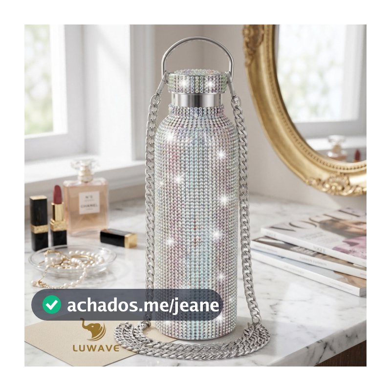 Garrafa Térmica Luxo Strass Brilhante Inox 500ml Luwave