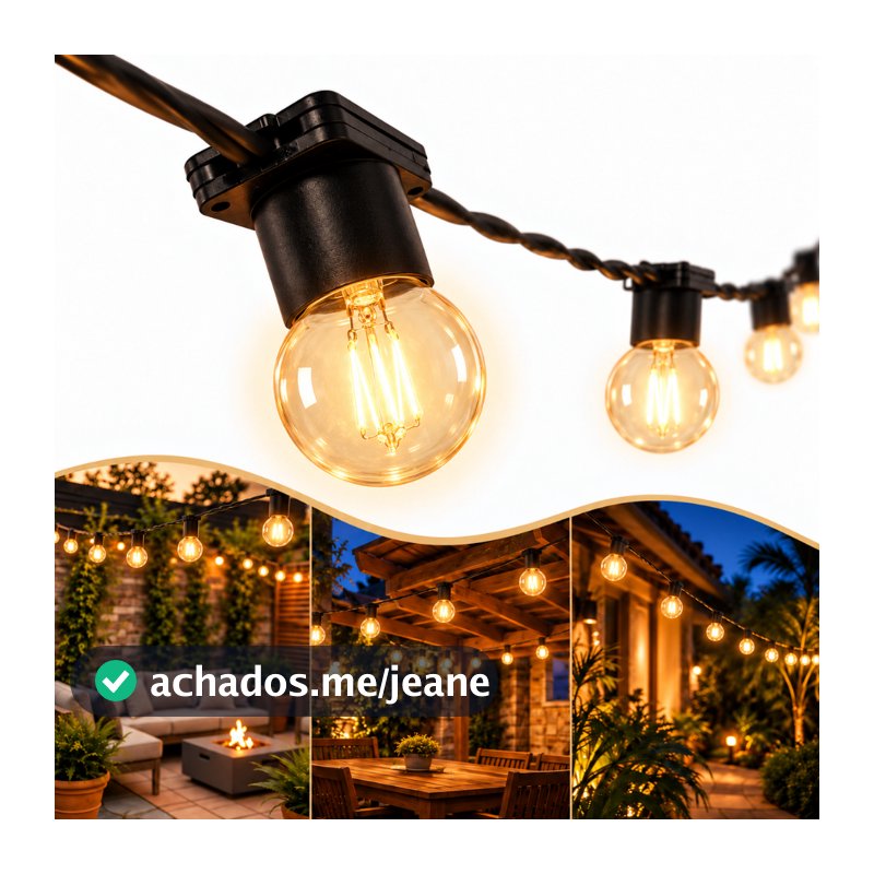 Varal Luzes Preto Lâmpada Amarela Incandescente 15w Externa Gambiarra Casamento Luz Externo Natal