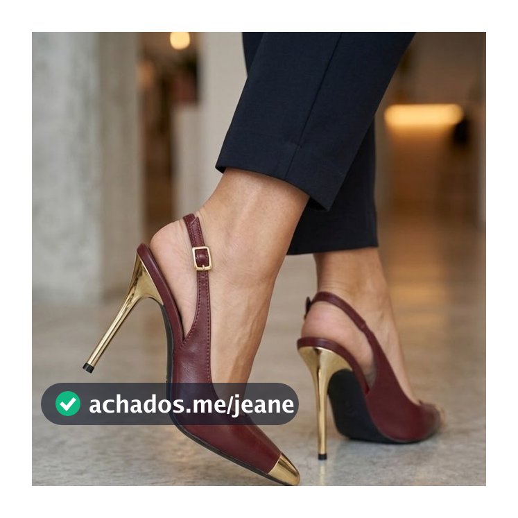 Sapato feminino slinback scarpin salto fino elegante forrado ponteira dourada
