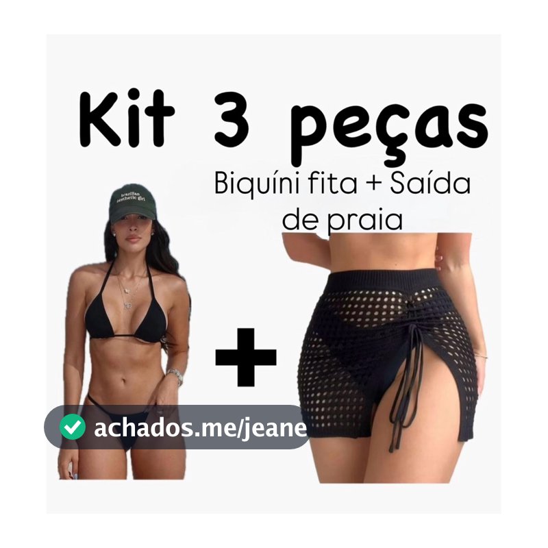 kit 3 peças saída de praia + biquíni fita feminino conjunto praia saia saída de tricot vazada piscina férias sol bronze