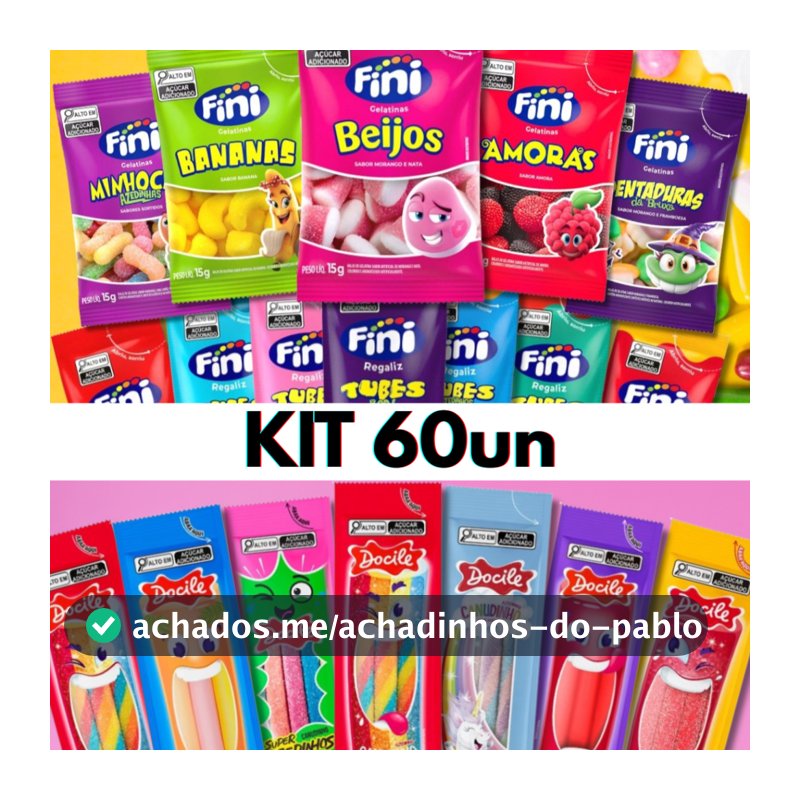 Kit 60 Pacotes Bala Fini ou Docile Sabores Variados