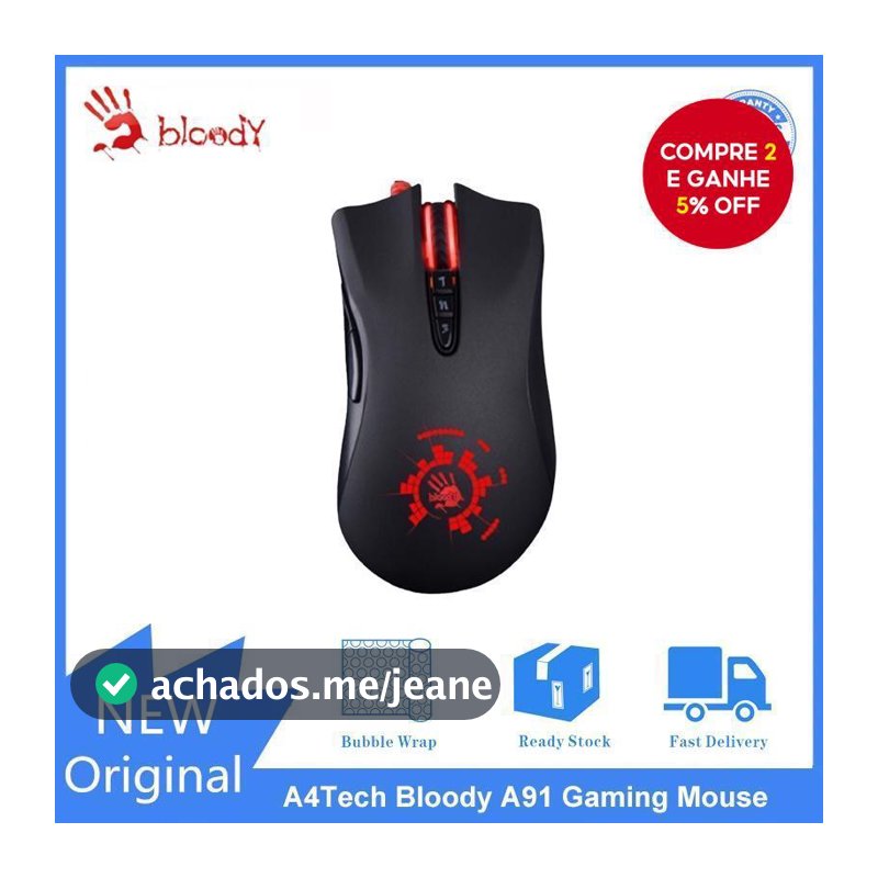 Mouse Gamer com Fio USB Bloody A91 de 4000 DPI para Notebooks e PCs