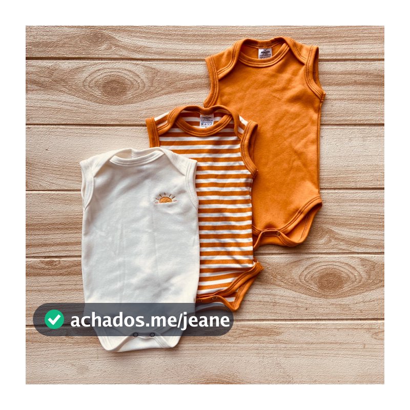 Kit 3 Body Regatas Bebê Solar 100% Algodão Macio Fresquinho Menino Minimalista Enxoval Maternidade