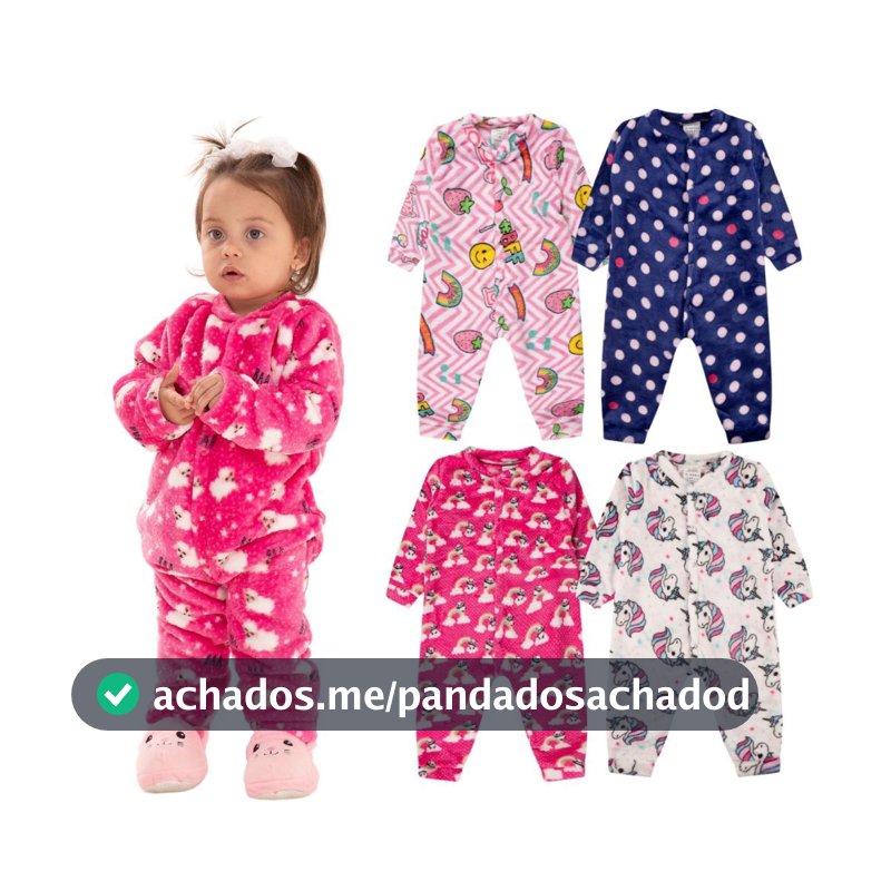 Kit 2 Macacão Bebe Menina Roupa Inverno Soft Peluciado Com Zíper Sortido