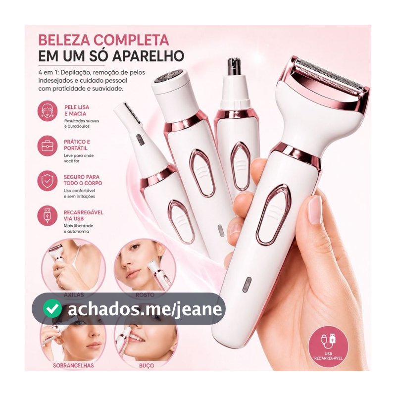 Aparador Feminino  4 Em 1 Recarregável USB Depilador Sobrancelha Nariz Axila Corpo 500mAh