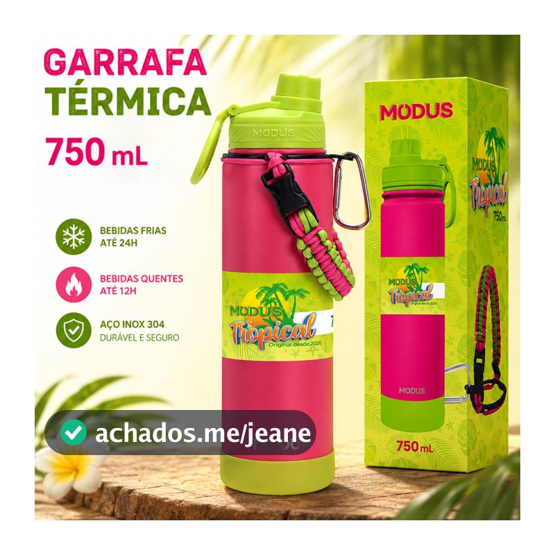 Modus Garrafa Térmica 750ml Inox com Alça Quente & Frio Com Isolamento Térmico De Grande Capacidade BPA Free