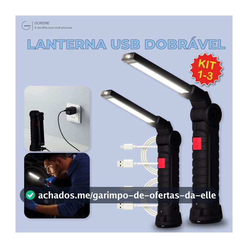 Lanterna Portátil Dobravél de Trabalho de Reparo Pro e Lite com Ímã Led Multifuncional Bivolt