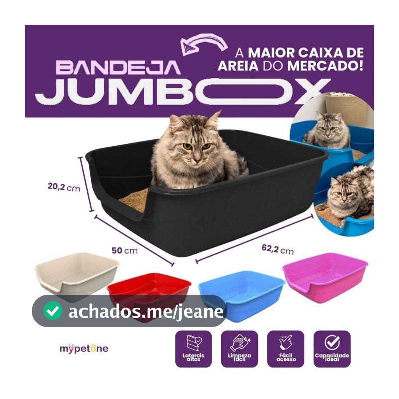 Caixa de Areia Gatos Grande 62x50x20 Furba Jumbox Pet Injet