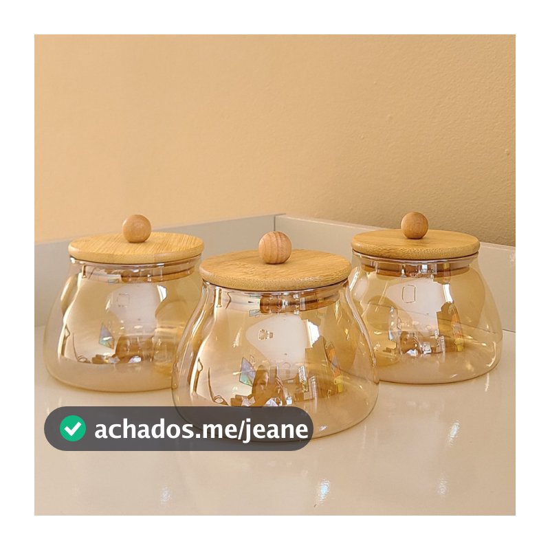 Pote de Vidro Dourado Hermético AMBAR BOLINHA P 450ML C/ Tampa Bambu