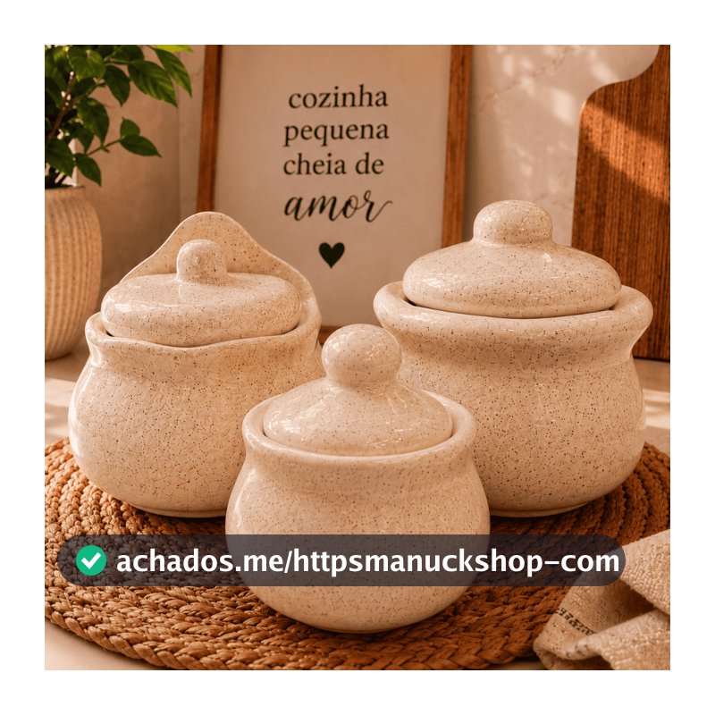 Kit Cozinha Saleiro + Açucareiro + Pote de Alho em Cerâmica / Porta Condimentos Decoração Presente Utensílios